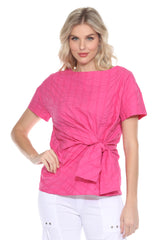 Puckered S/S Top w/ Bow Tie - CARINE