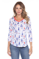 V-Neck Top - Liberty Sails - CARINE