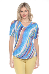 S/S V-Neck Top - Retro Cascade - CARINE