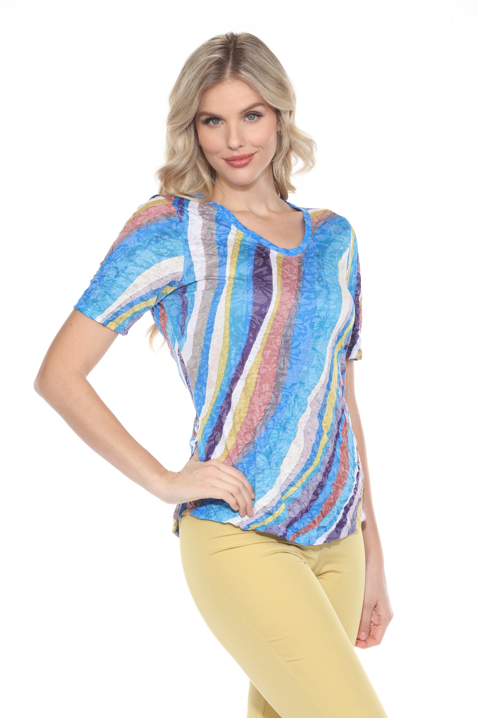 S/S V-Neck Top - Retro Cascade - CARINE
