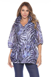 Mesh Wide-Sleeve Button Jacket - Twilight Stripes - CARINE