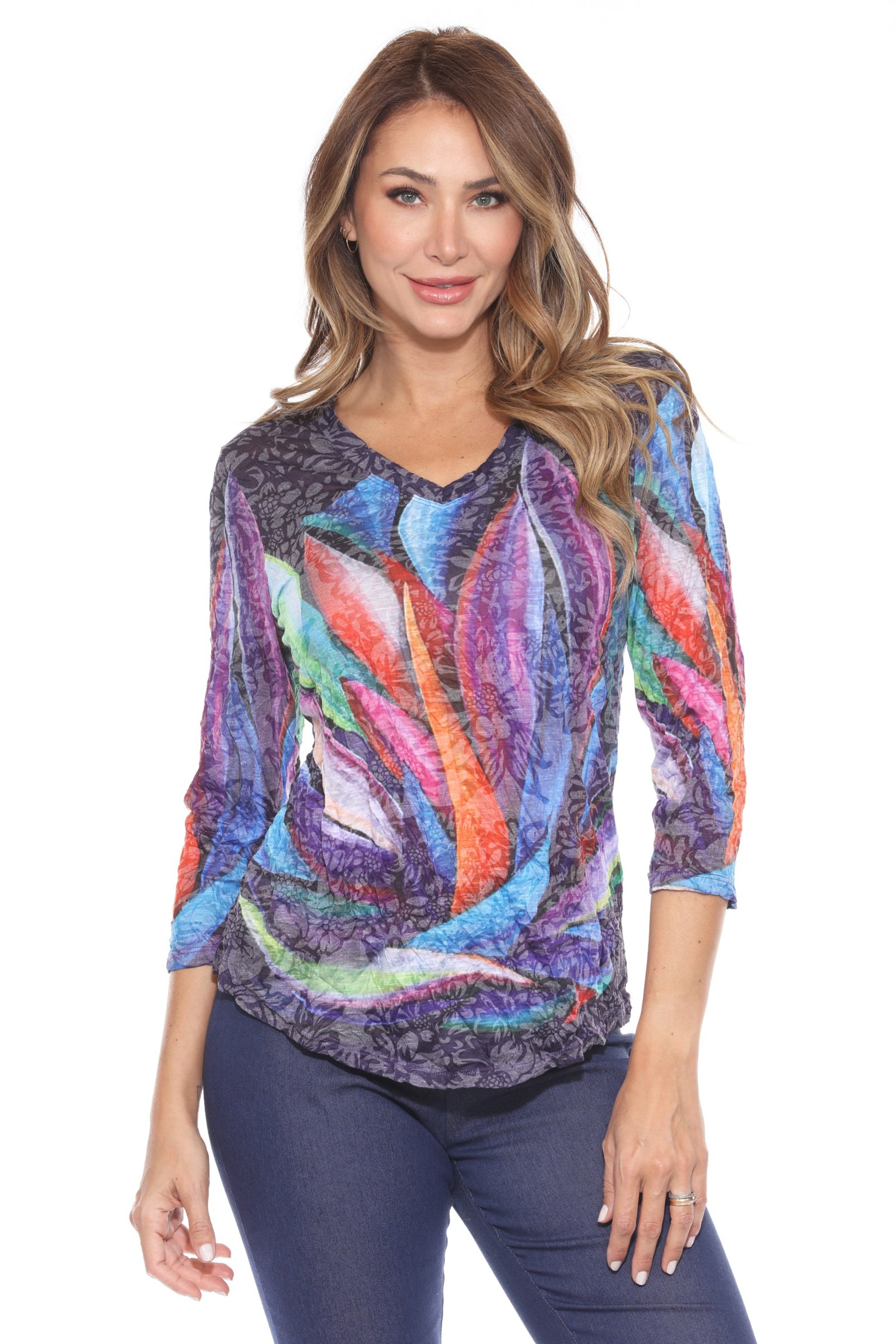 V-Neck Top - Spectrum Bloom - CARINE