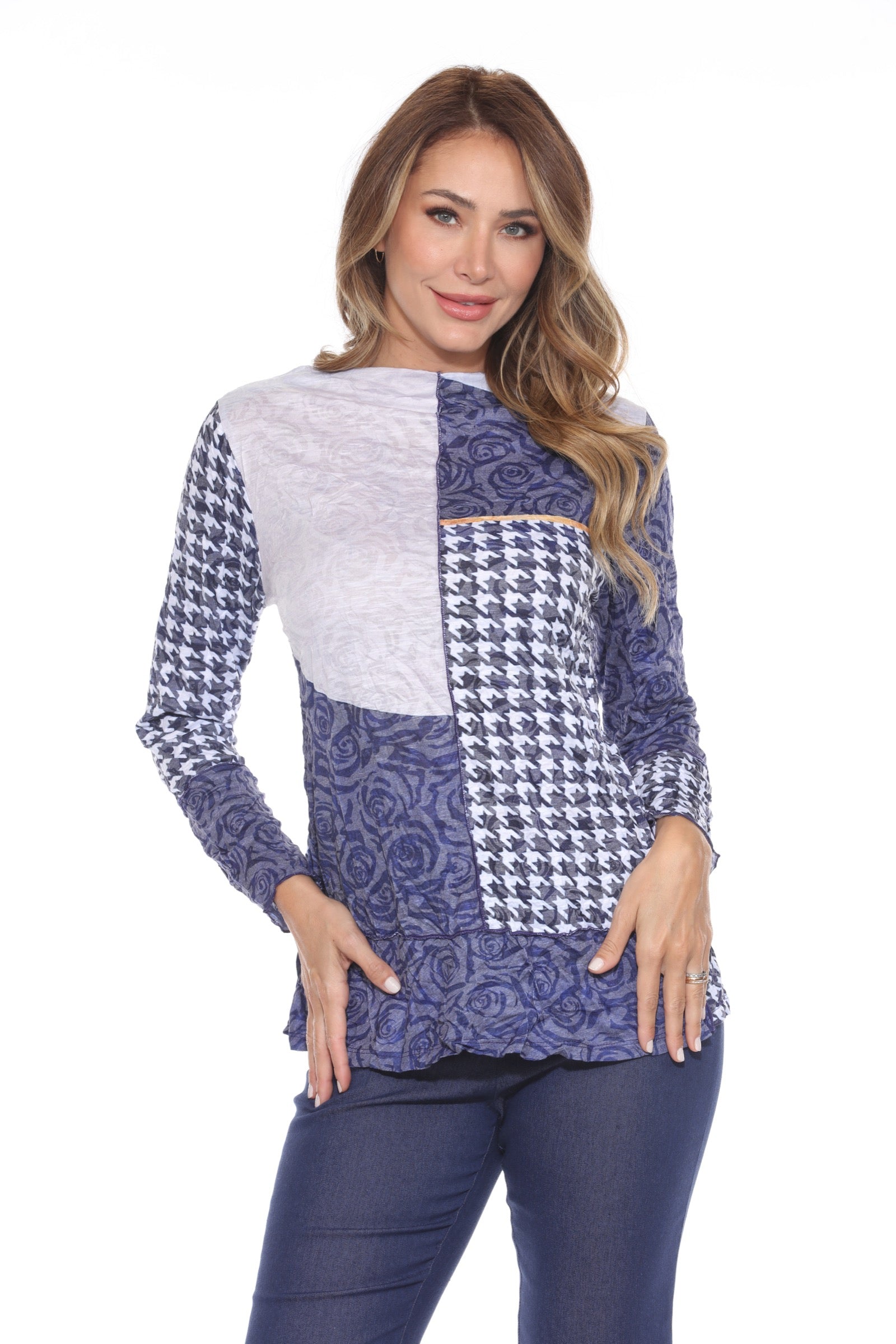 Melinda Top - Blue Houndstooth - CARINE