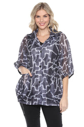 Mesh Wide-Sleeve Button Jacket - Links - CARINE