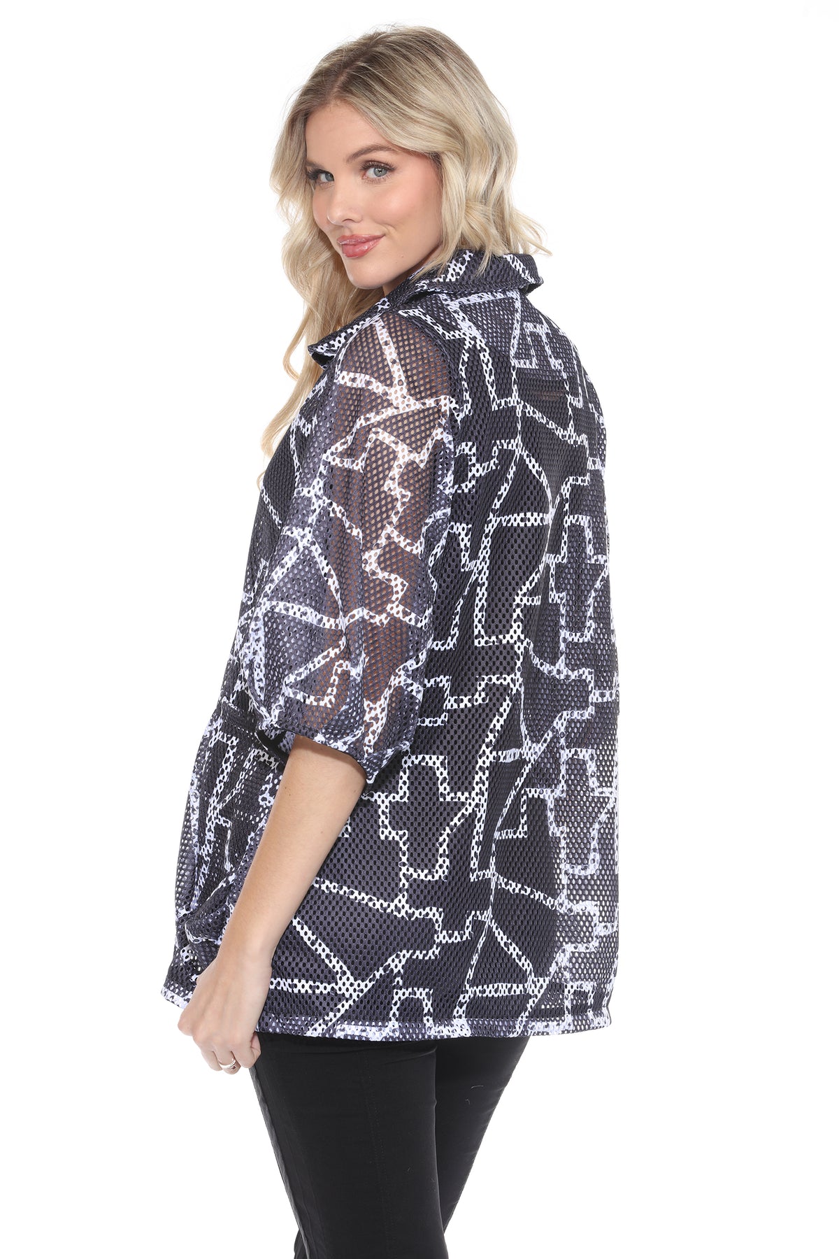 Mesh Wide-Sleeve Button Jacket - Links - CARINE