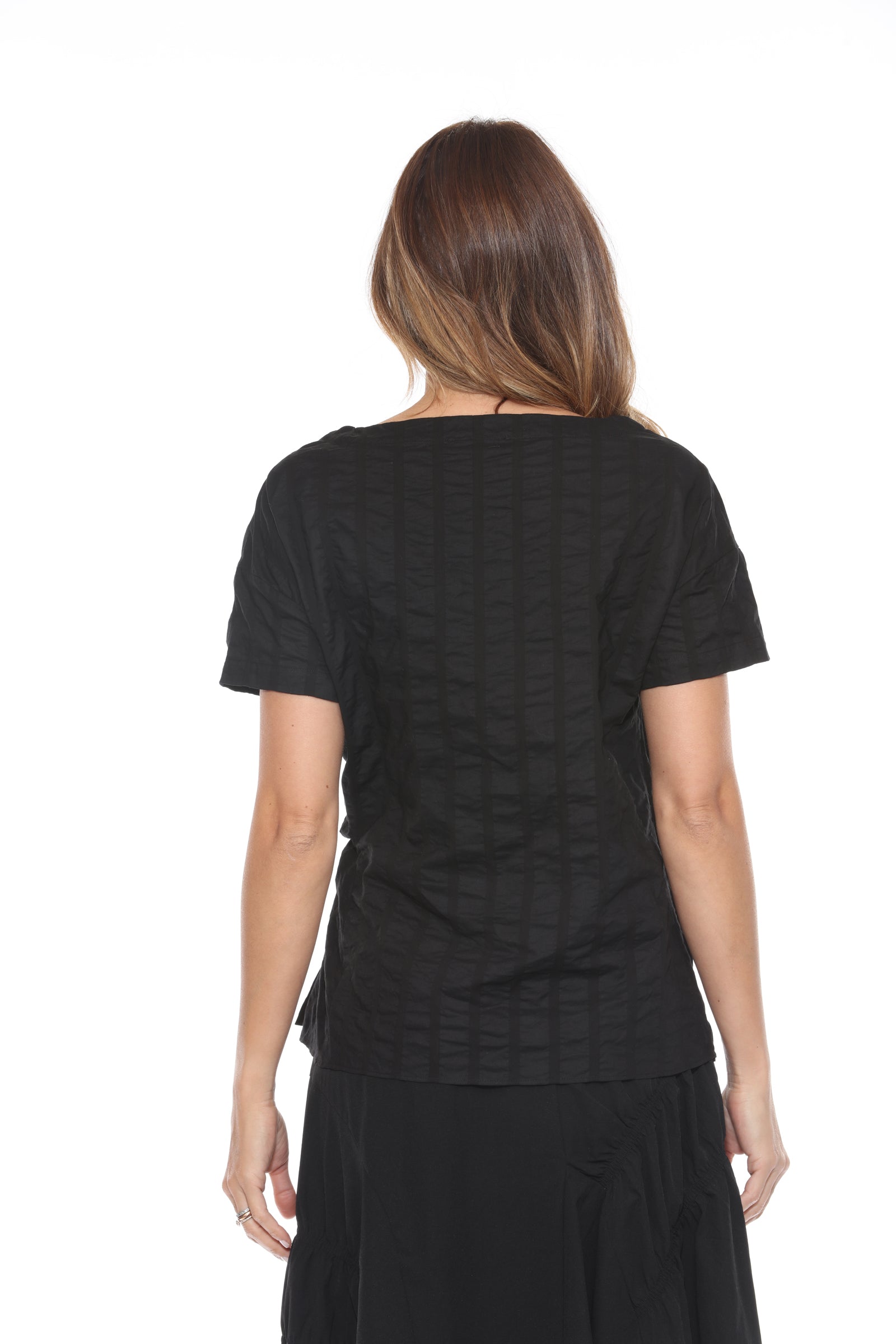 Puckered S/S Top w/ Bow Tie - CARINE