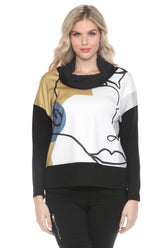 Dolman Cowl Neck Pullover - Line Art - CARINE