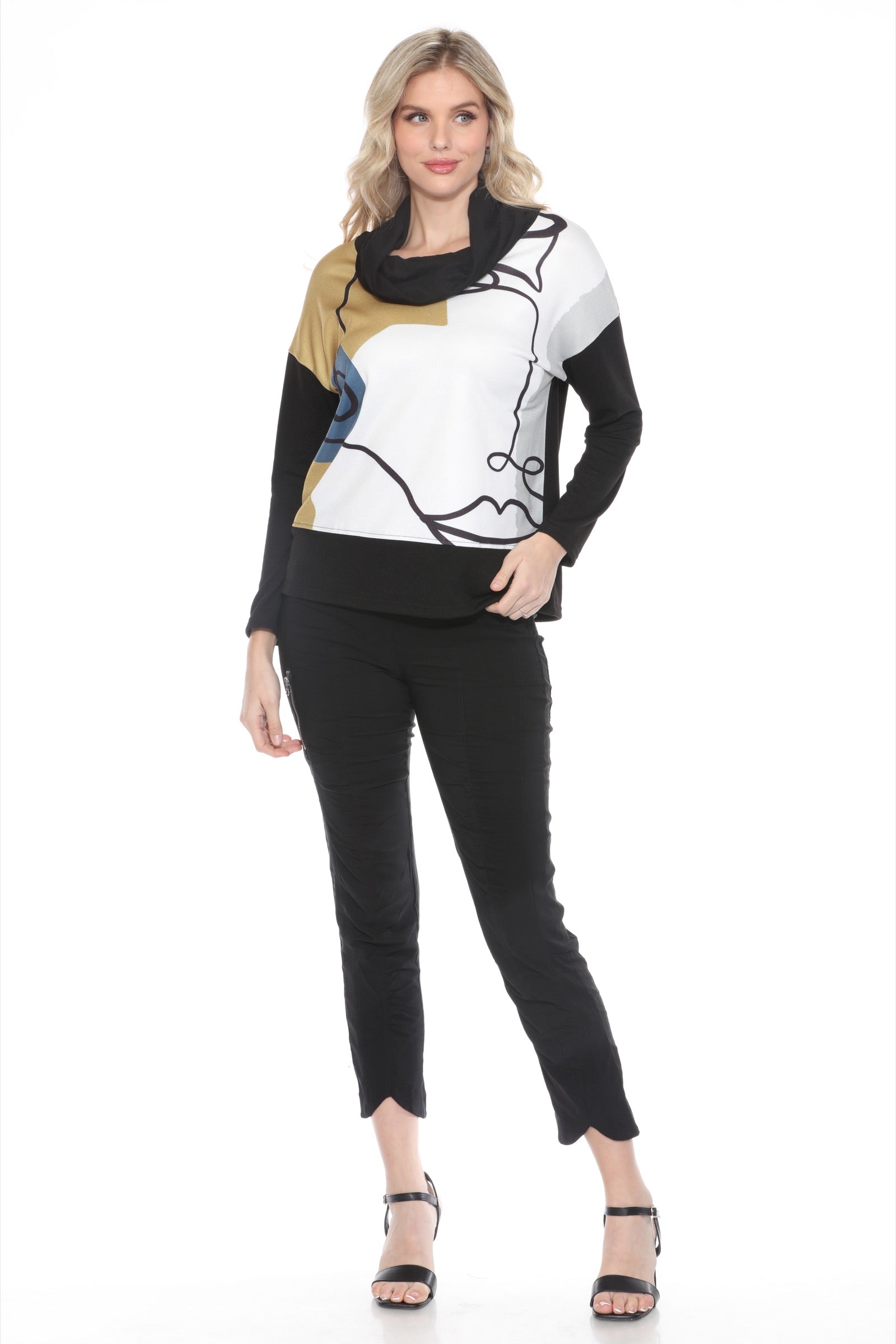 Dolman Cowl Neck Pullover - Line Art - CARINE