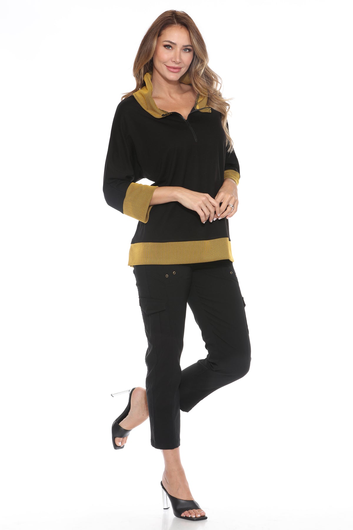 Rib Trim Swing Zip Pullover - CARINE