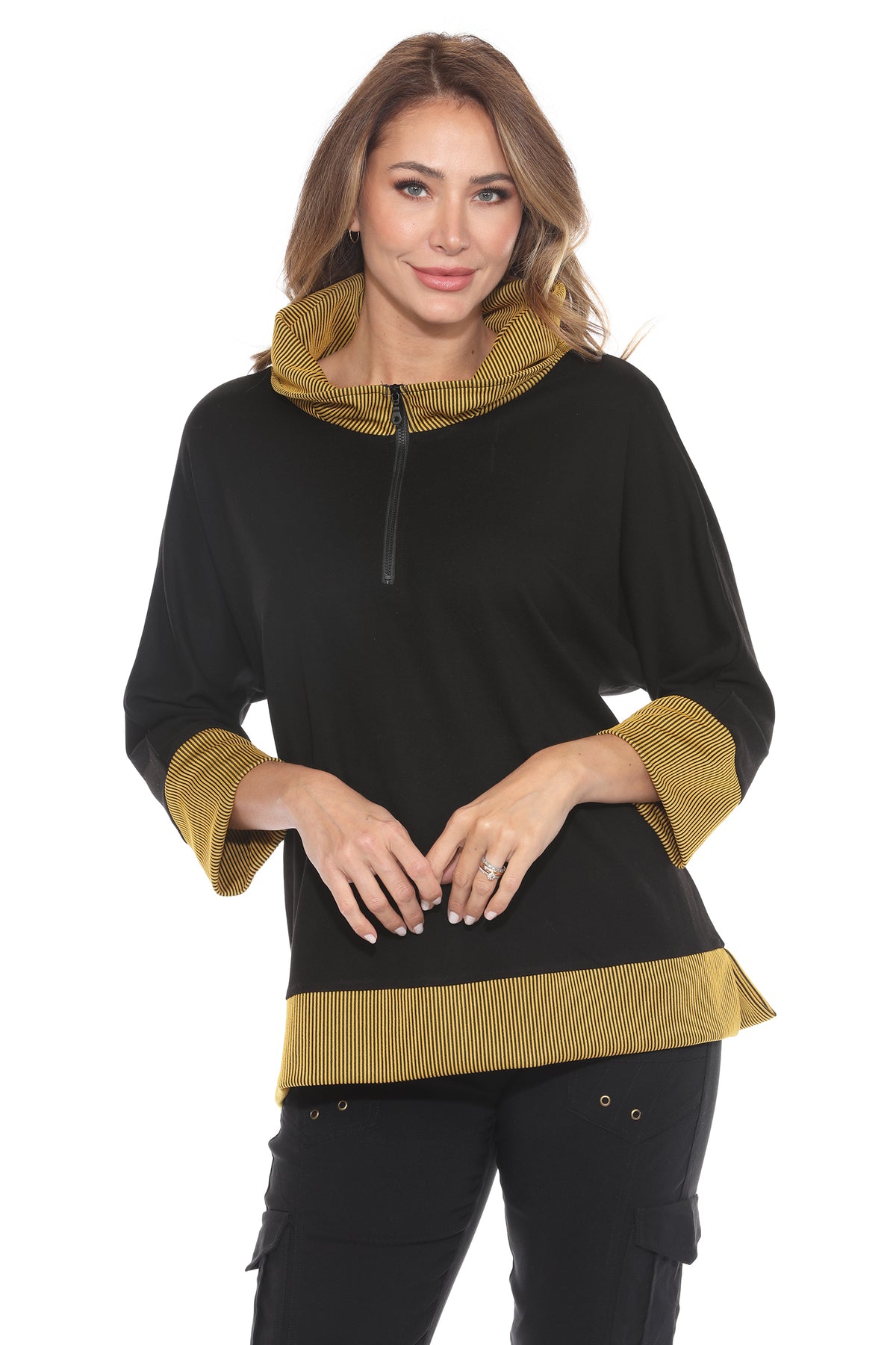 Rib Trim Swing Zip Pullover - CARINE
