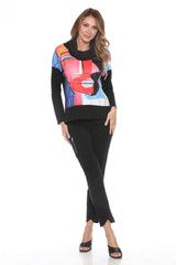 Dolman Cowl Neck Pullover - Multi Art - CARINE