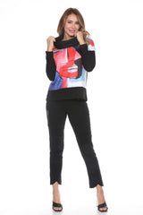 Dolman Cowl Neck Pullover - Multi Art - CARINE