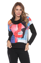 Dolman Cowl Neck Pullover - Multi Art - CARINE