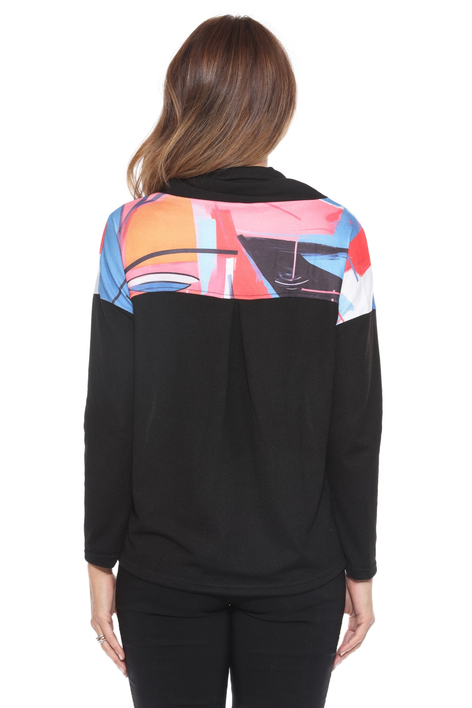 Dolman Cowl Neck Pullover - Multi Art - CARINE