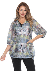 Mesh Wide-Sleeve Button Jacket - Urban - CARINE