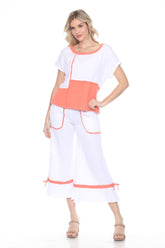 Cotton Patchwork Boxy Tee Matching Set - Orange - CARINE