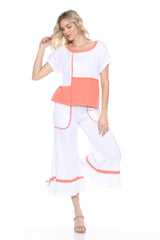 Cotton Patchwork Boxy Tee Matching Set - Orange - CARINE