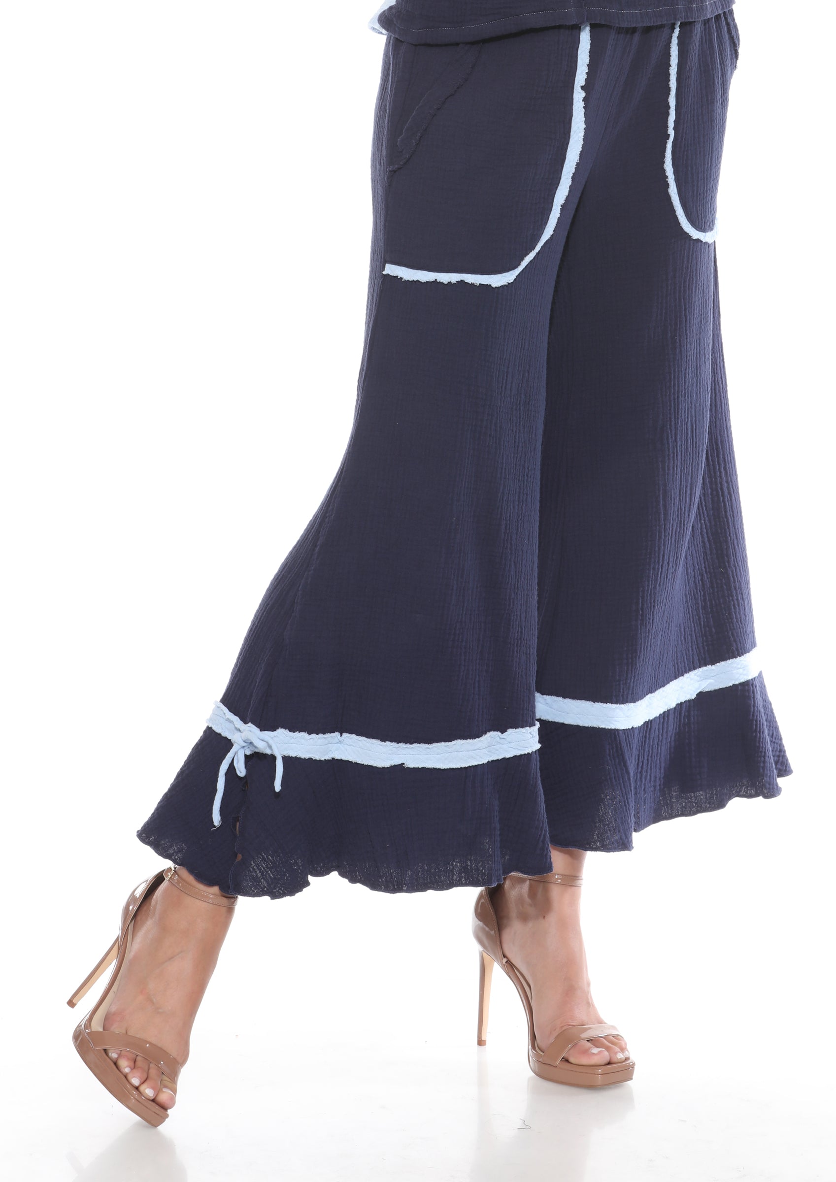 Cotton Patchwork Dolman Top Matching Set - Blue - CARINE