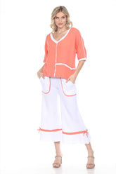 Cotton Patchwork Dolman Top Matching Set - Orange - CARINE