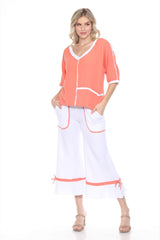 Cotton Patchwork Dolman Top Matching Set - Orange - CARINE