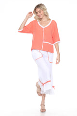 Cotton Patchwork Dolman Top Matching Set - Orange - CARINE