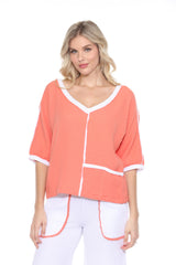 Cotton Patchwork Dolman Top Matching Set - Orange - CARINE