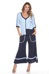 Cotton Patchwork Dolman Top Matching Set - Blue - CARINE
