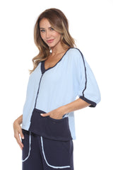 Cotton Patchwork Dolman Top Matching Set - Blue - CARINE