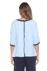 Cotton Patchwork Dolman Top Matching Set - Blue - CARINE