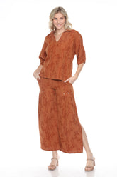 Textured Split Neck Matching Set - Brown - CARINE