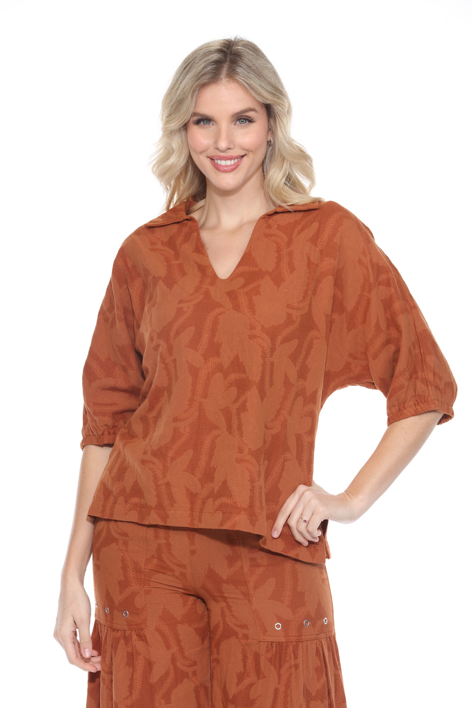 Textured Split Neck Top - CARINE