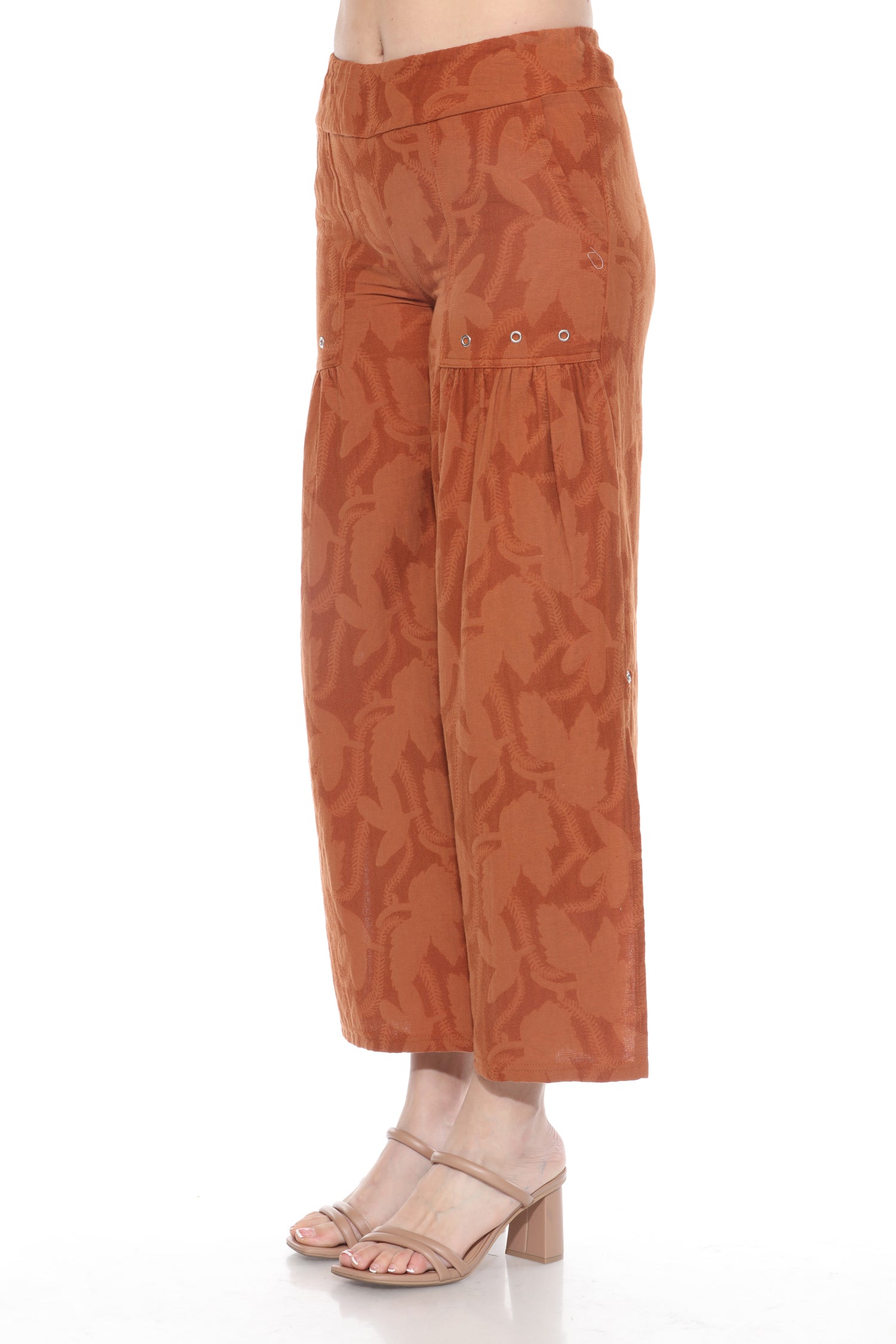 Textured Split Neck Matching Set - Brown - CARINE