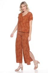 Textured Cotton Diagonal Seam Matching Set - Brown - CARINE