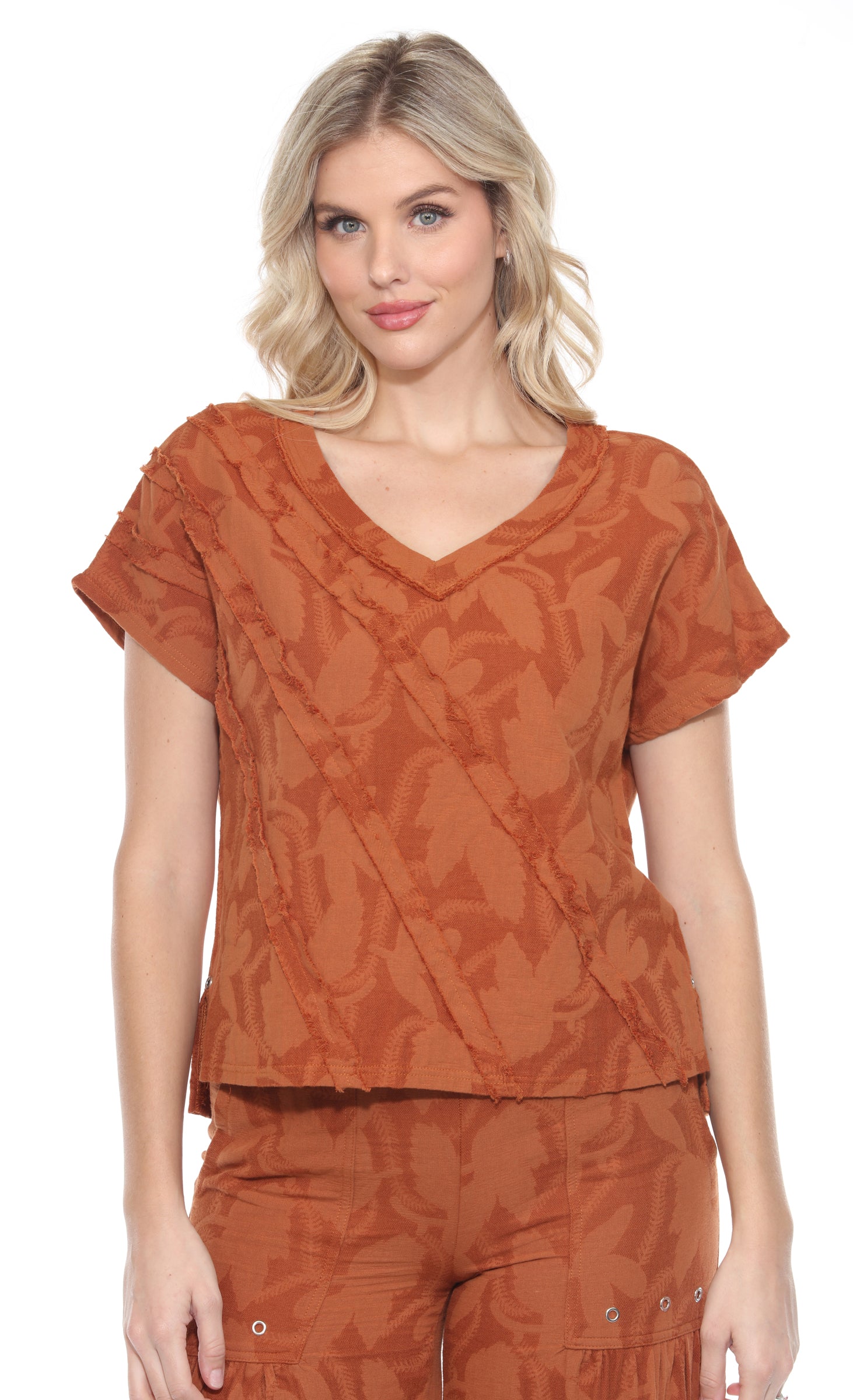 Diagonal Seam V-Neck Top - CARINE
