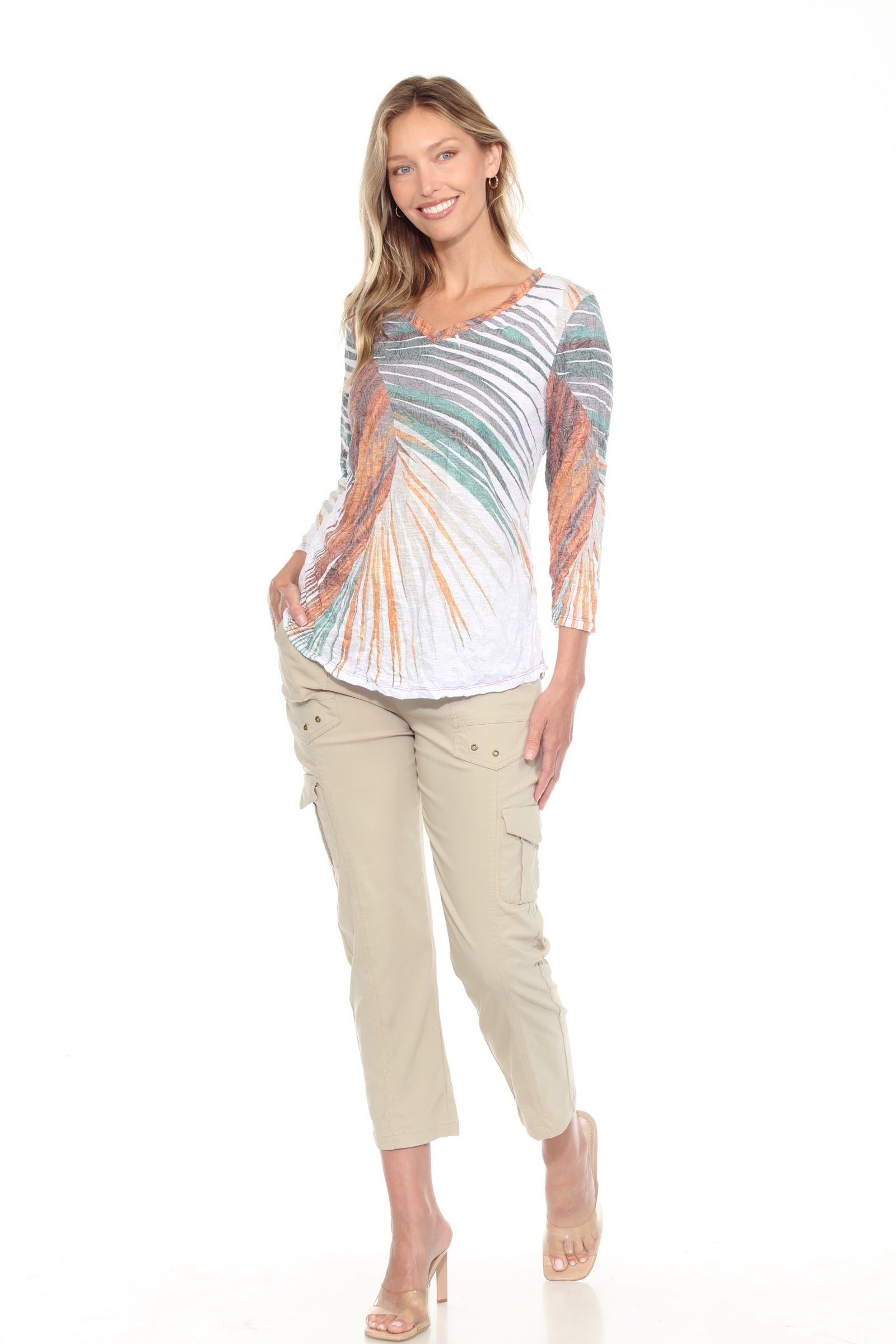 V-Neck Top - Palm Leaf - CARINE