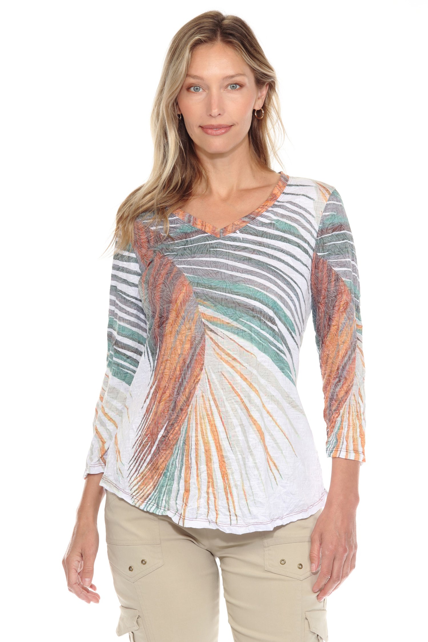 V-Neck Top - Palm Leaf - CARINE