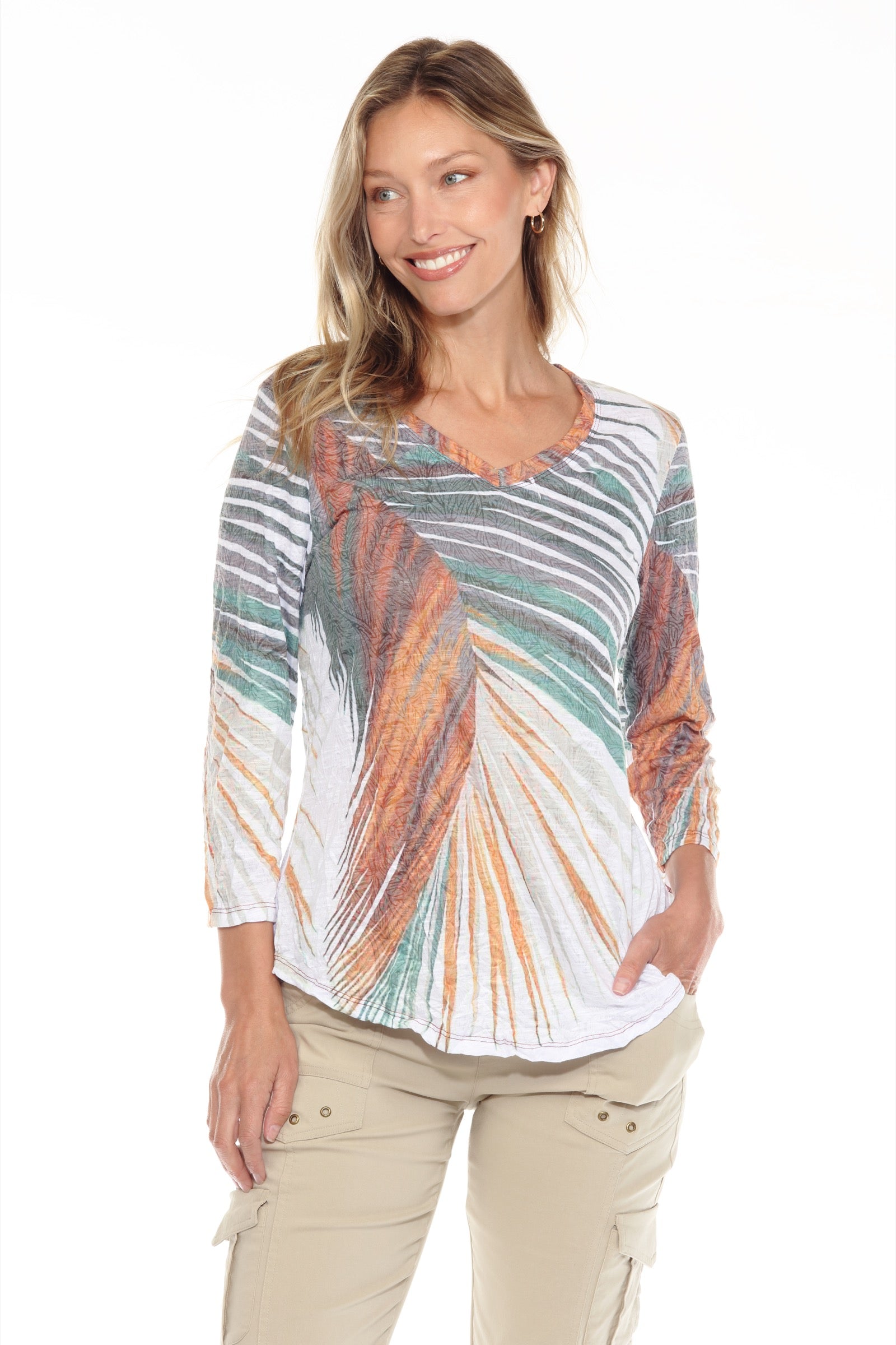 V-Neck Top - Palm Leaf - CARINE
