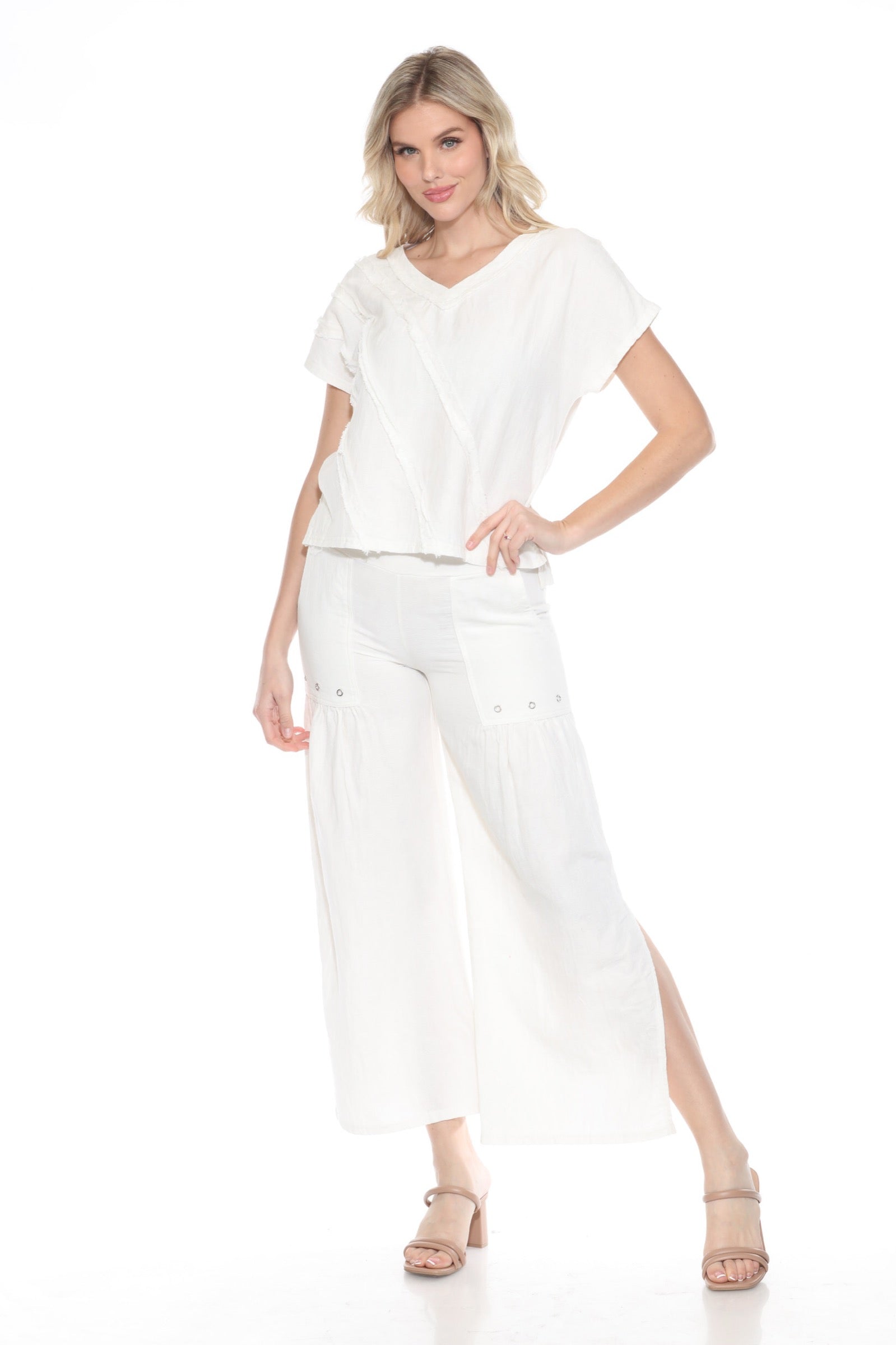 Textured Cotton Diagonal Seam Matching Set - Ivory - CARINE