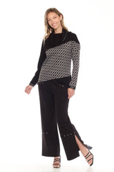 Cowl Neck Pullover w/ Faux Trim - CARINE
