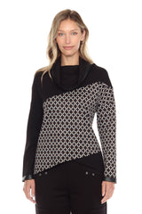 Cowl Neck Pullover w/ Faux Trim - CARINE
