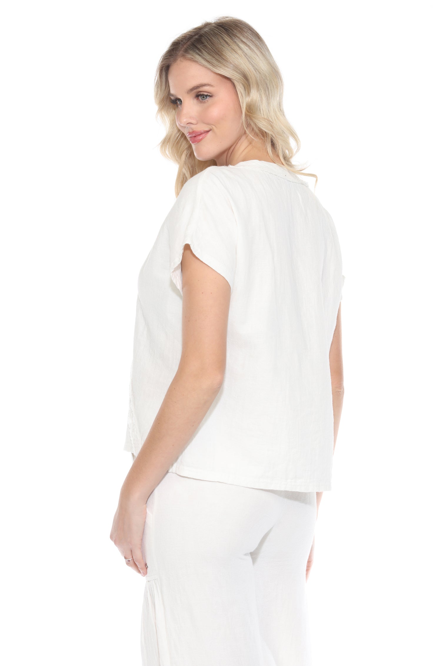 Textured Cotton Diagonal Seam Matching Set - Ivory - CARINE