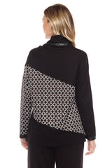 Cowl Neck Pullover w/ Faux Trim - CARINE