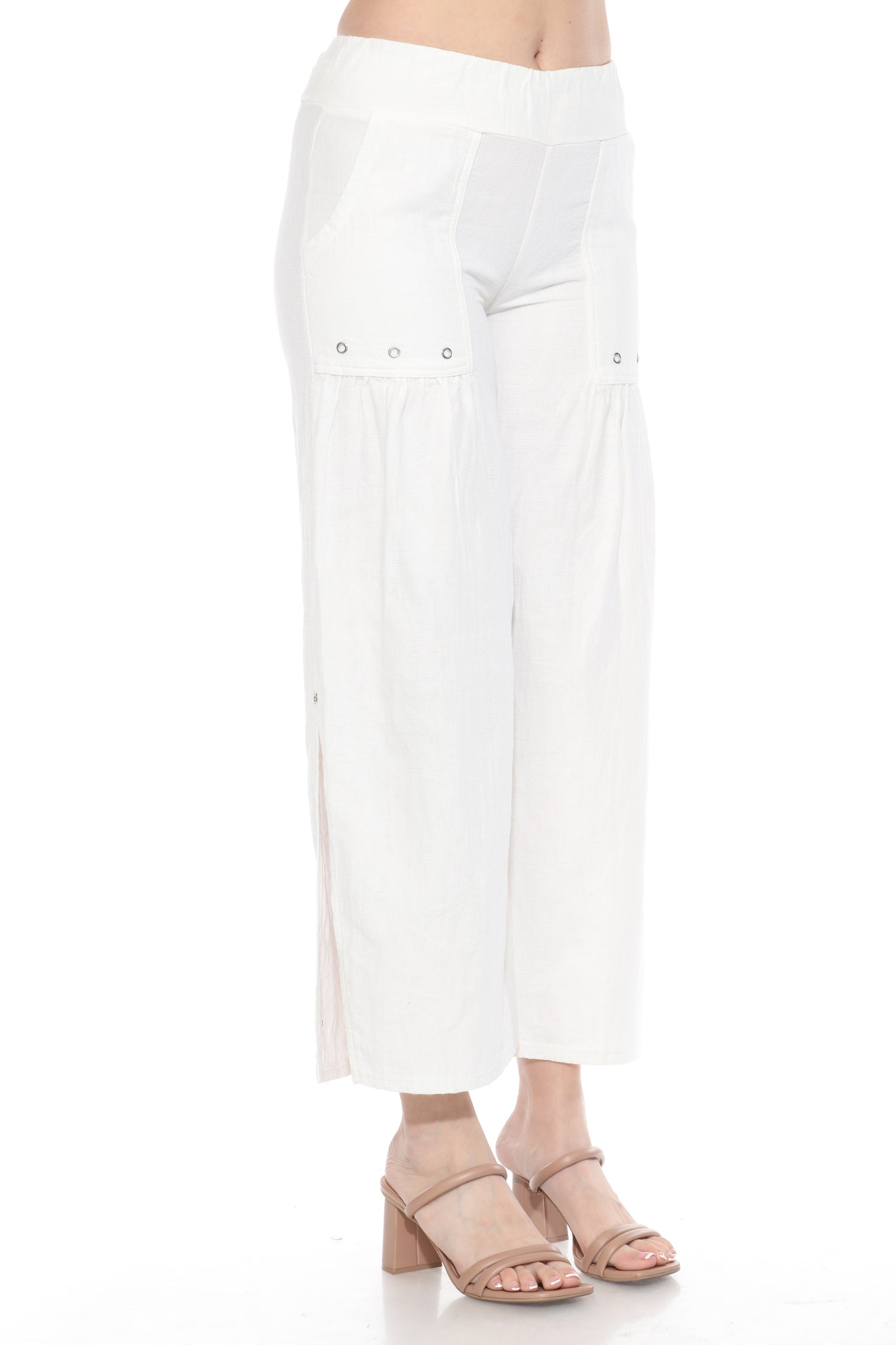 Textured Split Neck Matching Set - Ivory - CARINE