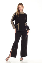 Checker Trim Pullover and Pant Matching Set - Black/Tan - CARINE