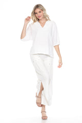 Textured Split Neck Matching Set - Ivory - CARINE