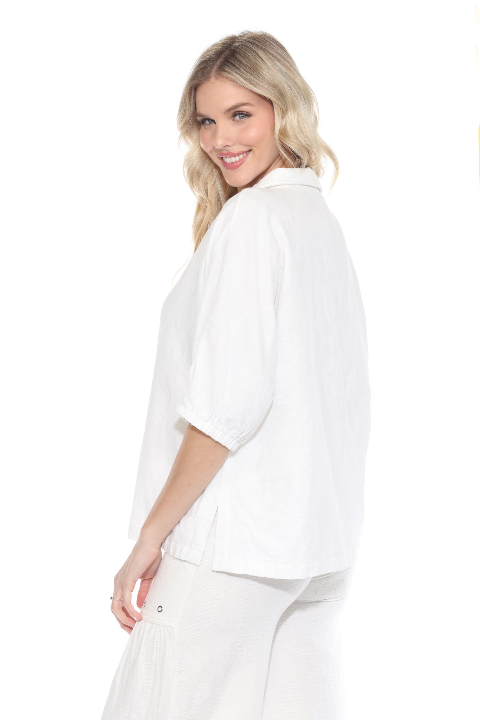 Textured Split Neck Matching Set - Ivory - CARINE