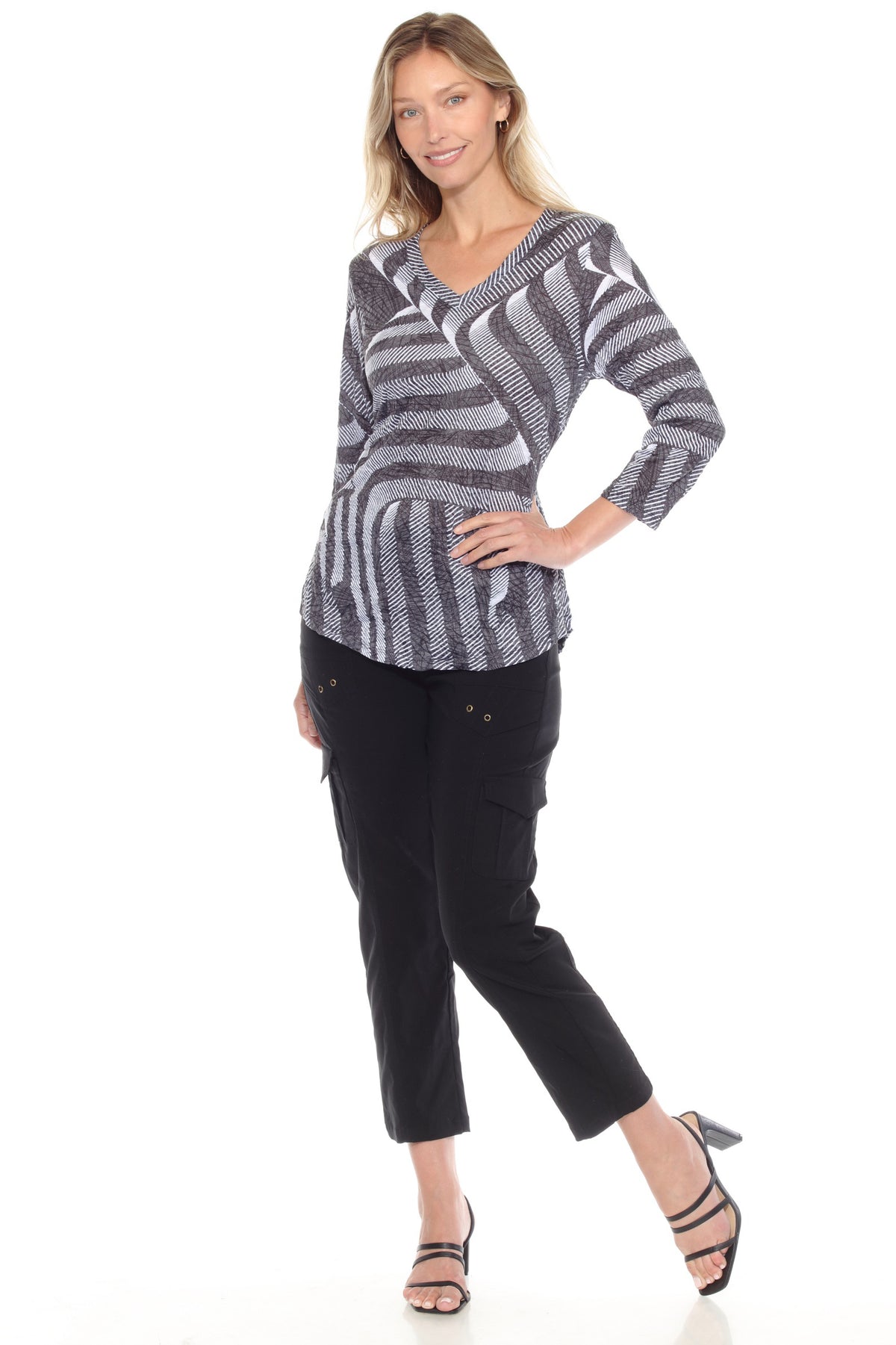 V-Neck Top - Graphite Weave - CARINE