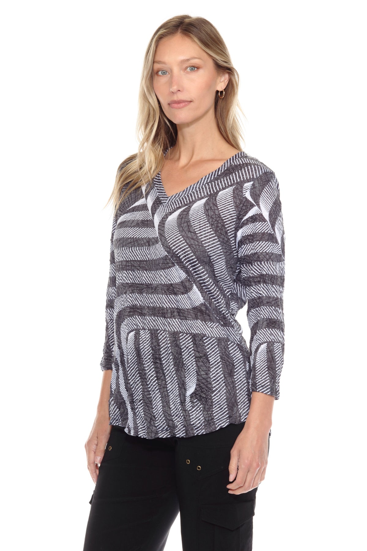 V-Neck Top - Graphite Weave - CARINE