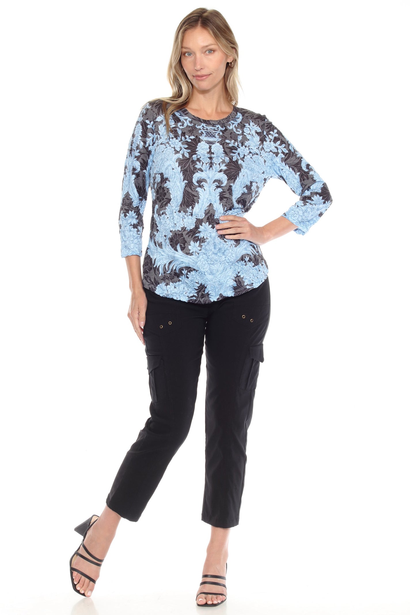 Round-Neck Top - Blue Lace - CARINE