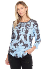 Round-Neck Top - Blue Lace - CARINE